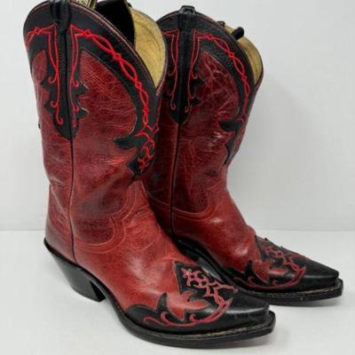 Red Damiana Justin Western Boots w/ Black Wingtip - Women's Size 8	