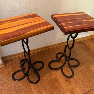 Handcrafted Solid Wood Side Tables w/ Repurposed Horseshoes #2	