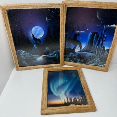 M. Marlon Art Collection: Northern Lights, Wolf & Moon, Desert Night	