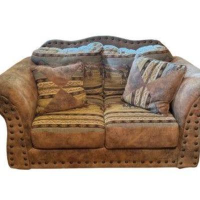 Western Classics Wild Horses Loveseat w/ Navajo-Inspired Patterned Cushions	
