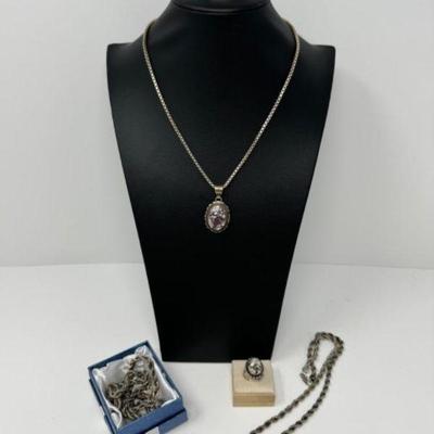 8 Pieces Sterling Silver Jewelry Set: Wild Horse Jasper & Tiger's Eye Style	