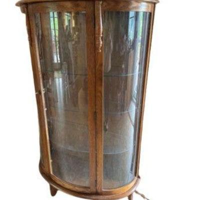 Lighted Victorian Style Bow-Front China Cabinet	