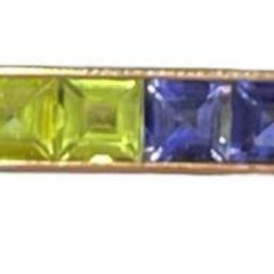 14k Gold Modernist Multi Gem Brooch