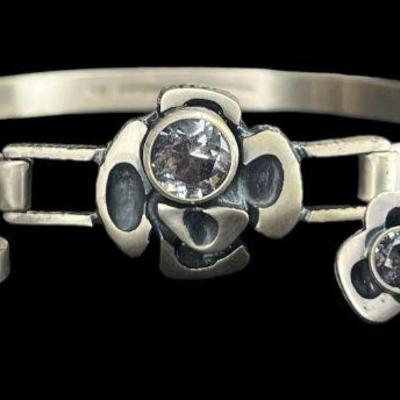 Mid Century Sterling Silver and Cubic Zirconia Floral Demi Parure, Finland