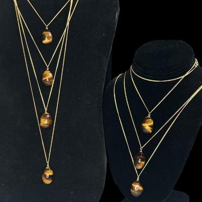 Collection Tiger's Eye Egg, Teardrop Pendant Necklaces