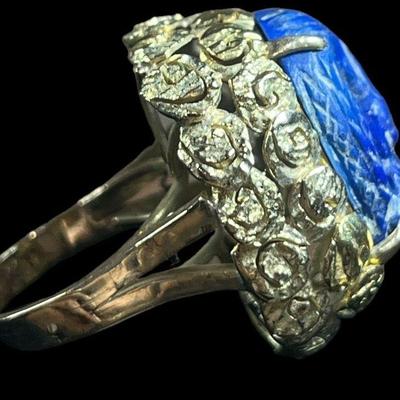14k Gold and Sodalite Art Deco Statement Ring