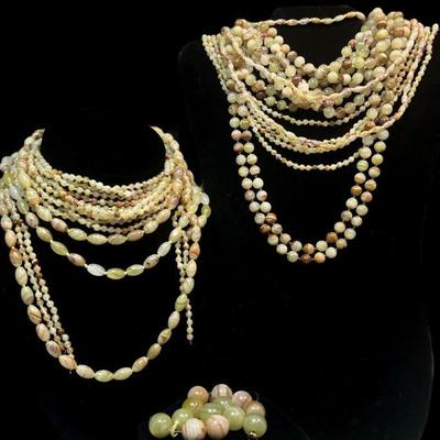 Large Collection Striped Green Onyx Strands, Beads