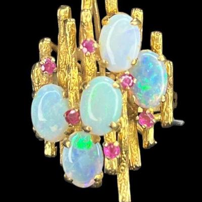 18k Gold, Ruby, and Opal Cocktail Ring