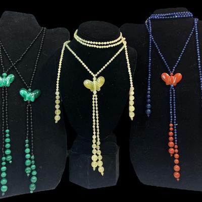 Collection Semi Precious Stone Butterfly Pendant Necklaces