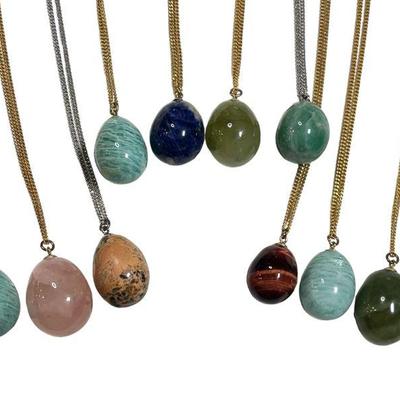 Collection Mineral Specimen Egg, Teardrop Pendant Necklaces