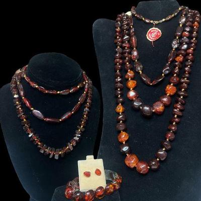Mid Century Danish Amber Necklaces Earrings, Denmark