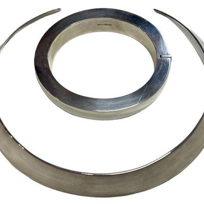 Modernist Sterling Silver Bracelet and Choker Necklace