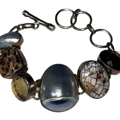 Sterling Silver Blue Oyster Shell & Semi Precious Stone Bracelet