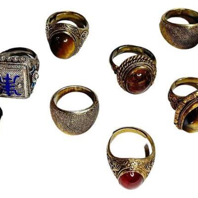Collection Costume, Silver Filigree, and Tiger's Eye Rings