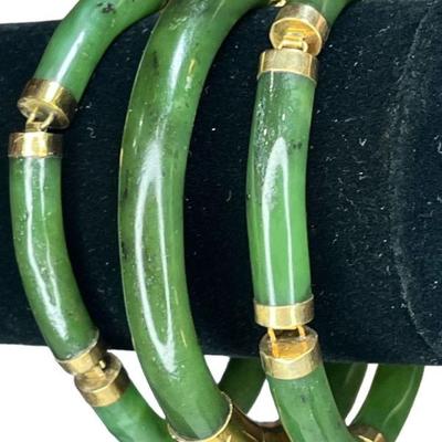 Three 14k Gold and Jade Bracelets