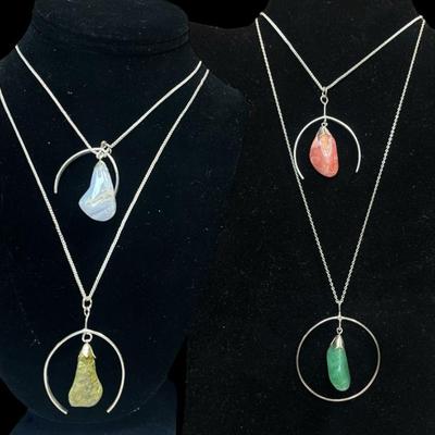 Four Danish Silver and Polished Agate Necklaces