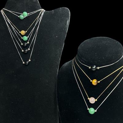 Collection Semi Precious Stone Ball Pendant Necklaces