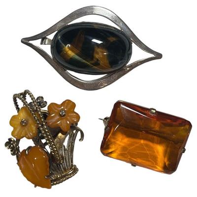 Vintage Sterling Silver, Gold Filled Multi Gem Brooch Assortment