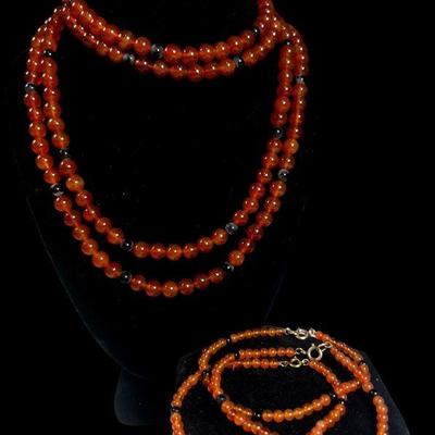Collection Gold Filled Carnelian and Black Onyx Bracelets, Necklaces