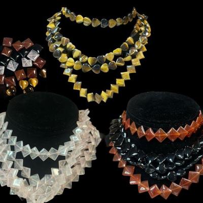 Collection Rose Quartz, Onyx, Tiger's Eye, and Carnelian HERMES Style Bead Strands