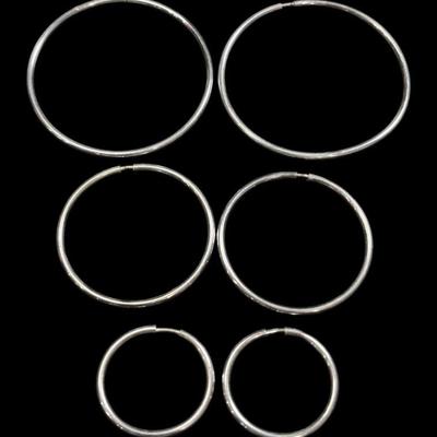 Three Pair Sterling Silver Graduated Hoop Earrings