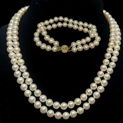14k Gold and Pearl Necklace and Bracelet