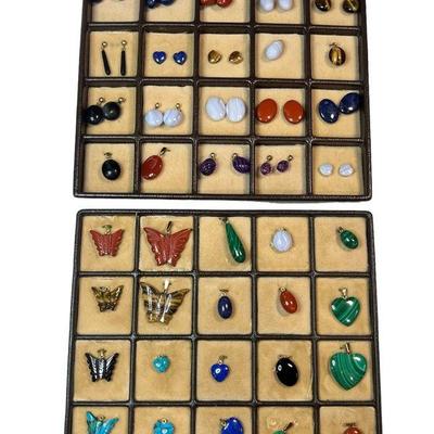 Large Collection 14k Gold and Semi Precious Stone Earrings and Pendants