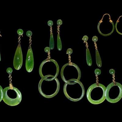 Large Collection 14k Gold and Jade Earrings