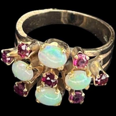 10k Gold, Opal and Ruby Cluster Ring