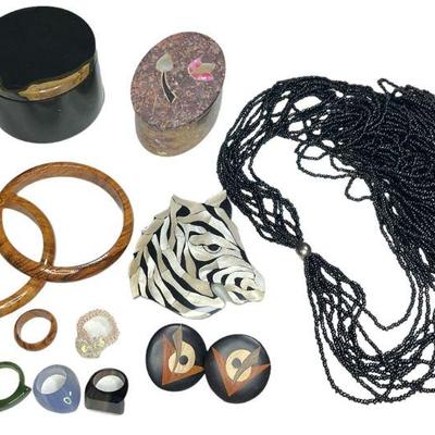 Collection Post Modern Wood, Stone, & MOP Jewelry, Boxes
