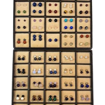 Large Collection 14k Gold and Semi Precious Stone Earrings