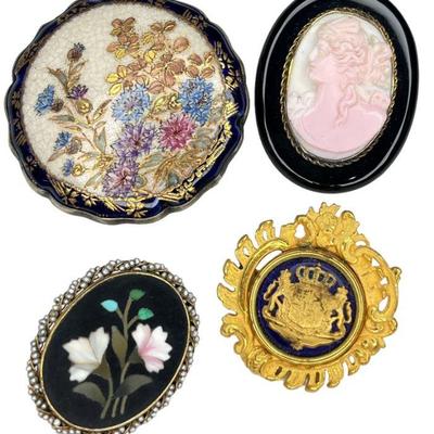 Four Victorian Style Brooches, Some 14k Gold