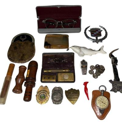 Collection Old Badges, WELLS FARGO, Railroad Tokens, Advertising Etc.
