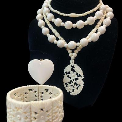 Assorted Vintage Carved Bone Jewelry