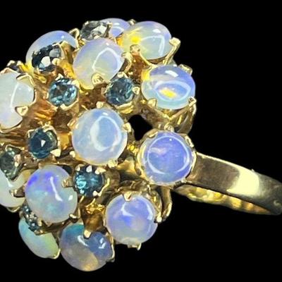 14k Gold, Moonstone, and Sapphire Cocktail Ring