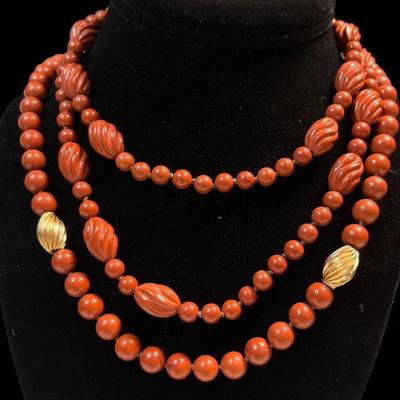 Two Vintage Gold and Red Jasper Necklaces