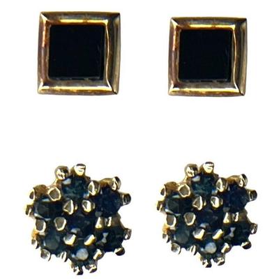 Two Pairs 14k Gold, Sapphire, and Onyx Earrings