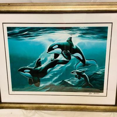 SABR602 Jim Collins Signed Print Orca Pod	Jim Collins signed orca family print, 477/1250. (35.125x28x1).

