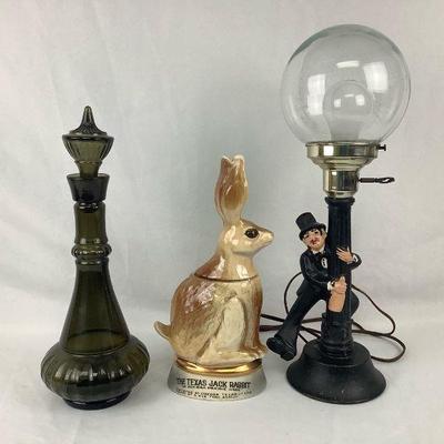 BEDO80 Vintage RARE Decanters & Lamp	Includes Jim bean Texas jack rabbit decanter. Lamp tested and works.
