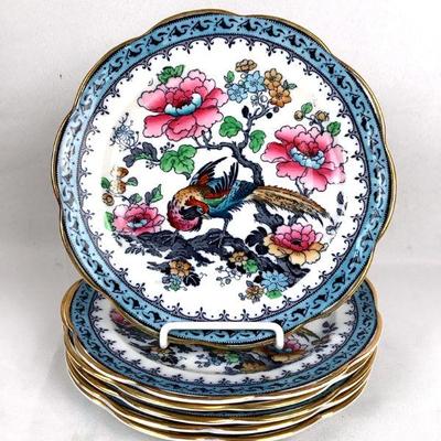 BIGA235 Vintage/Antique Losol Ware, Keeling & Co. Plates Set#2	6 Peacock depiction plates. By Keeling & Co., made in England. 
