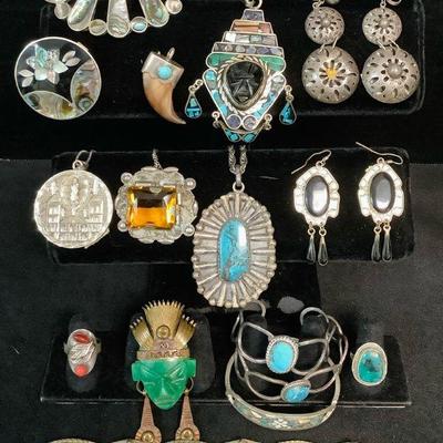 BEDO610 Alpaca, Made In Mexico, Jewelry & More	This jewelry lot includes a gorgeous segmented bracelet with colorful stone...