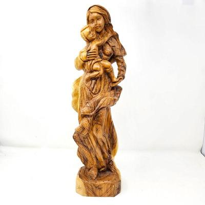Intricately Hand Carved Olive Wood Figurine of The Mother Mary - From Bethlehem - 19"Tall