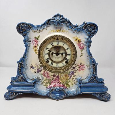 Antique Ansonia Mantel Clock 1901 "La Drome"- Royal Bonn Germany by Mermod & Jaccard Jewelry Co. St. Louis - Blue
