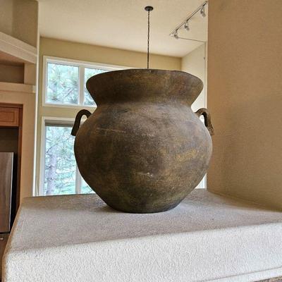 LARGE Antique-Look Rustic Decorative Metal Pot w/ Two Handles - 2ft Tall x 2ft Wide