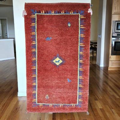  Persian Handwoven Gabbeh Rug- Brick Red Wool Thick Pile Boho Area Rug