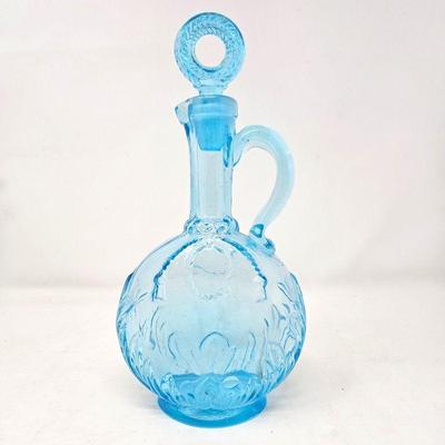 Vintage/Antique Hand Blown Blue Glass Victorian Style Decanter/Pitcher 11" Tall