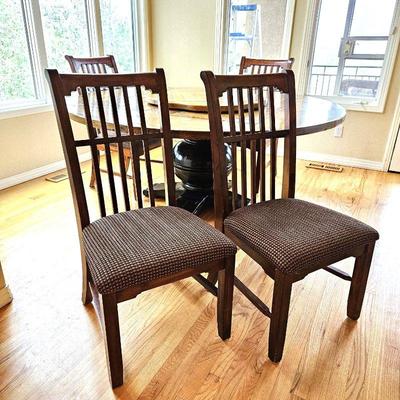 EIGHT Vintage Cherry Wood Dining Chairs - Slatted Backs & Cushioned Seats in a Classic Design