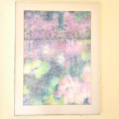 Original Art - Watercolor on Thin Rice-Type Paper - Shows Colorful Lake with Two Swans (look Closely)