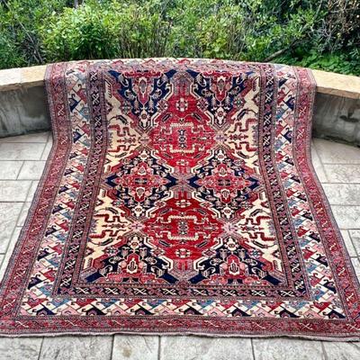 (10.5ft x 8.5ft) Vintage Turkish Hand-Woven Wool Area Rug in Caucasian Geometric Pattern - Kilim