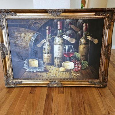 Original Art Oil on Canvas Wine and Cheese Theme - 42"W x 30"Tall in Beautiful Frame